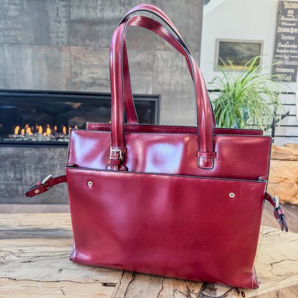 Franklin Covey Red Genuine Leather Business Organizer Tote Laptop Bag #31934.577 - Picture 1 of 15